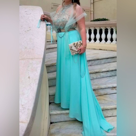 Terani Couture Dresses & Skirts - Terani Couture Blue Rhinestone Prom Dress Size 12 Backless